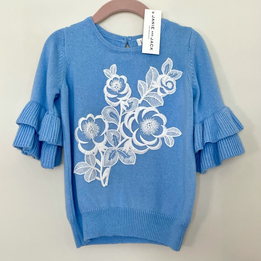 Janie & Jack Blue Ruffle Sleeve Sweater